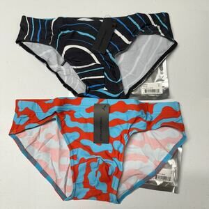 Todd Sanfield Swim Brief LOT OF 2 Men's Small Black Blue Animal Abstract NEW #1